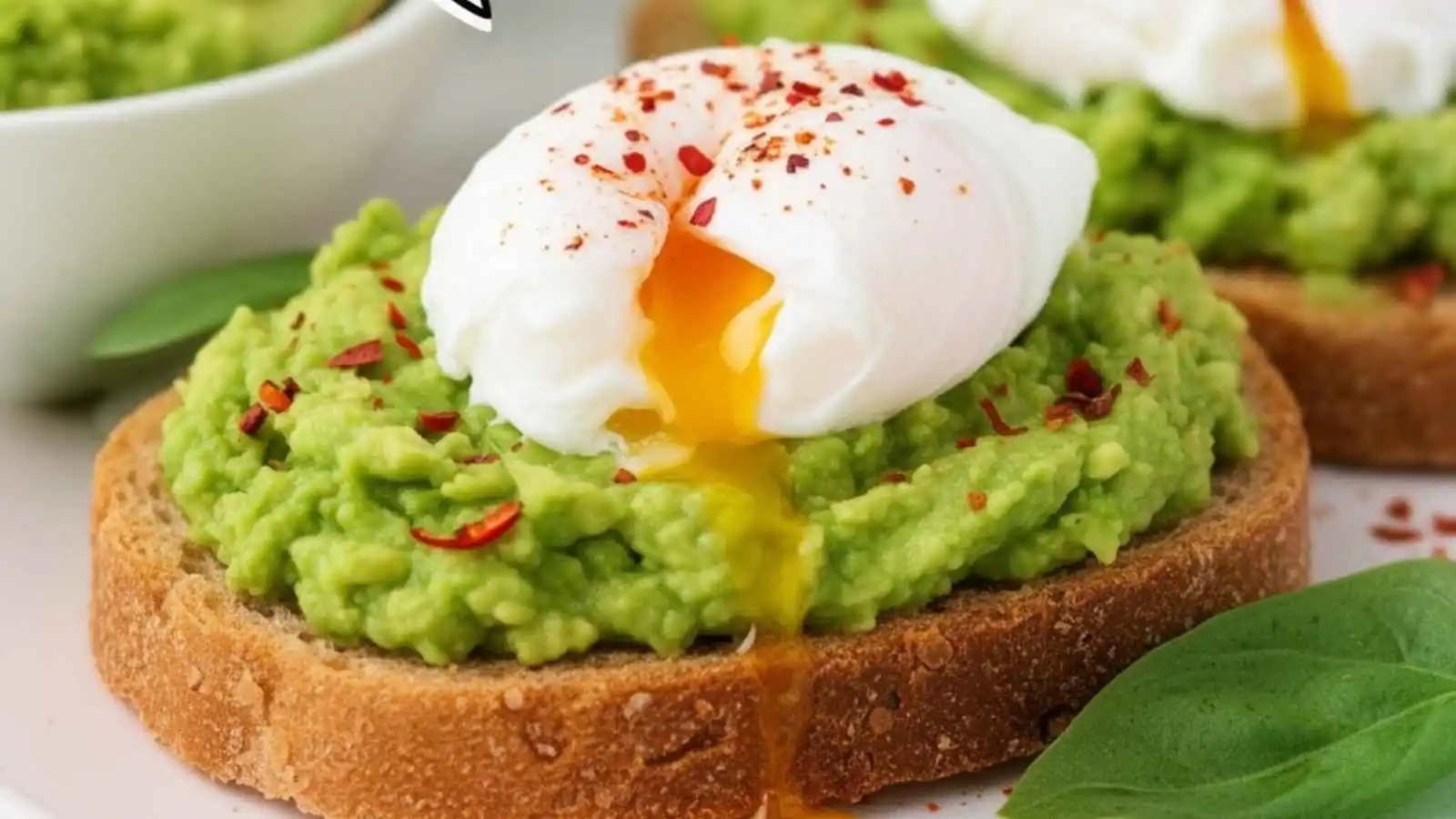 Smashed avocado toast and halved avocados with hilarious original puns floating in speech bubbles.
